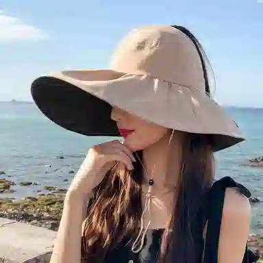 图涂丫 防紫外线遮阳帽大檐遮脸渔夫 涤纶 防晒帽 男女同款情侣款