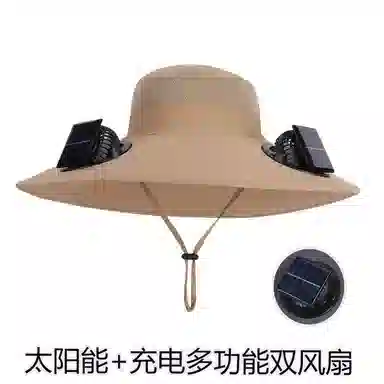 图涂丫 太阳能双风扇大檐透气户外登山钓鱼防晒 涤纶 渔夫帽 男女同款情侣款