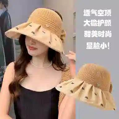 图涂丫 空顶透气蝴蝶结爱心刺绣百搭 涤纶 防晒帽 男女同款情侣款