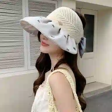 图涂丫 空顶透气蝴蝶结爱心刺绣百搭 涤纶 防晒帽 男女同款情侣款