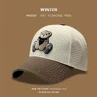 图涂丫 日系百搭时尚卡通小熊拼接 涤纶 鸭舌帽 男女同款情侣款