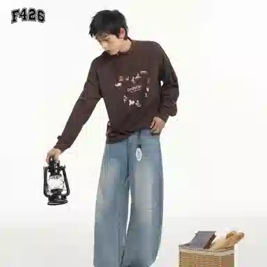 F426 Turtleneck Heart Print Long Sleeve Tee