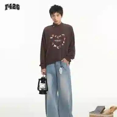 F426 Turtleneck Heart Print Long Sleeve Tee