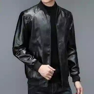 卡丹狄诺 男士皮夹克秋冬季经典棒球领时尚有型机车外套男休闲薄款中年单皮衣 男款