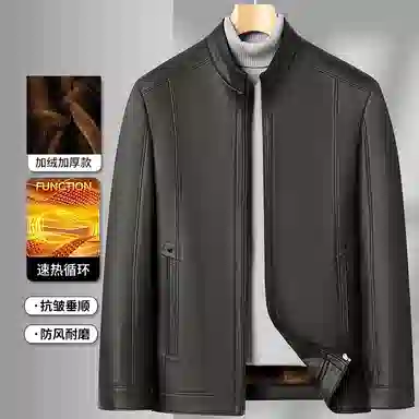 卡丹狄诺 加绒加厚秋冬季皮茄克男中老年防寒保暖舒适夹克外套男商务休闲立领皮衣 男款