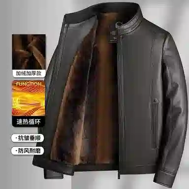 卡丹狄诺 加绒加厚秋冬季皮茄克男中老年防寒保暖舒适夹克外套男商务休闲立领皮衣 男款