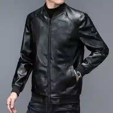 卡丹狄诺 男士皮夹克秋冬季经典棒球领时尚有型机车外套男休闲薄款中年单皮衣 男款