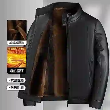 卡丹狄诺 加绒加厚秋冬季皮茄克男中老年防寒保暖舒适夹克外套男商务休闲立领皮衣 男款