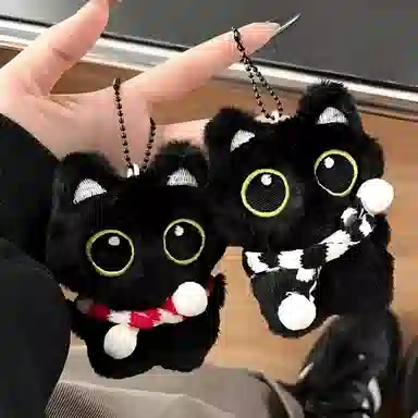Yijia Love Cute Black Cat Plush Keychain