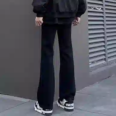 悍戈 美式高街复古风暗黑做旧水洗拉链设计直筒微喇长裤牛仔裤 男女同款