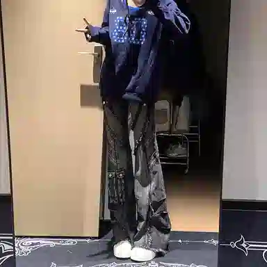 寻星记 美式复古亚文化高街风多口袋微喇春秋痞帅百搭长裤牛仔裤 男女同款