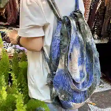 咩奇 小众设计感复古高级感民族风 棉 双肩斜挎单肩包 男女同款情侣款 薄荷奶酪