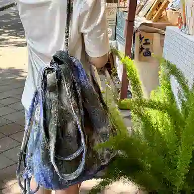 咩奇 小众设计感复古高级感民族风 棉 双肩斜挎单肩包 男女同款情侣款 薄荷奶酪