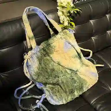 咩奇 小众设计感复古高级感民族风 棉 双肩斜挎单肩包 男女同款情侣款 薄荷奶酪