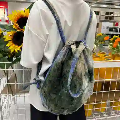 咩奇 小众设计感复古高级感民族风 棉 双肩斜挎单肩包 男女同款情侣款 薄荷奶酪