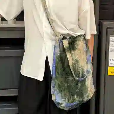 咩奇 小众设计感复古高级感民族风 棉 双肩斜挎单肩包 男女同款情侣款 薄荷奶酪