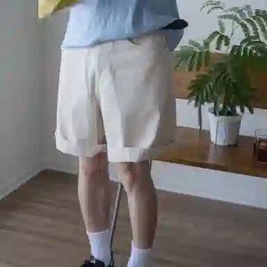 几立 美式复古纯棉斜纹纹理宽松格子中腰休闲短裤 男女同款