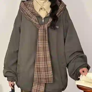 一碗士多  格子拼接围巾披肩撞色小众个性化高级感设计无性别主义宽松休闲舒适百搭情侣日常城市户外通勤学院风棒球服 男女同款