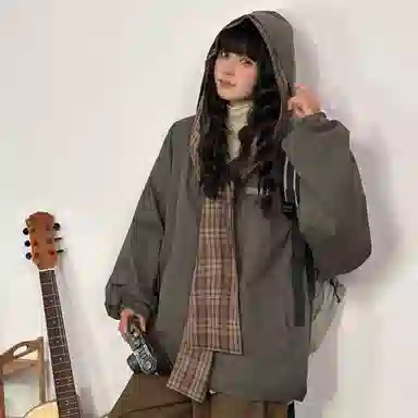 一碗士多  格子拼接围巾披肩撞色小众个性化高级感设计无性别主义宽松休闲舒适百搭情侣日常城市户外通勤学院风棒球服 男女同款