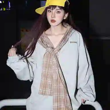 一碗士多  格子拼接围巾披肩撞色小众个性化高级感设计无性别主义宽松休闲舒适百搭情侣日常城市户外通勤学院风棒球服 男女同款