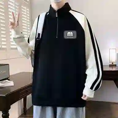 木木兔 美式高街重磅长袖男生秋冬潮流穿搭简约男款冬天时尚轻奢百搭冬季衣服国潮宽松立领学生上衣卫衣 男女同款