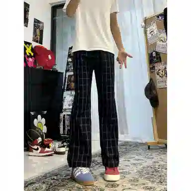 悍戈 美式复古格子男夏款多样版型设计感裤子休闲裤 男女同款