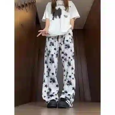 悍戈 美式高街潮流扎染星星凉感透气慵懒宽松垂感直筒长裤休闲裤 男女同款
