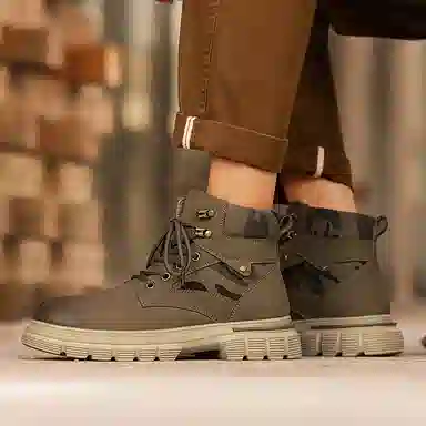 超纤皮 秋冬时尚百搭舒适户外复古厚底增高防滑耐磨 高筒 马丁靴 男款