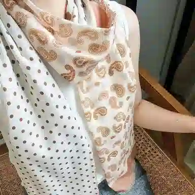 莎莎 佩斯利腰果花波点拼色精纺高支数长巾 时尚百搭文艺复古风优雅大气加大保暖舒适 绵羊毛 绒线围巾 女款