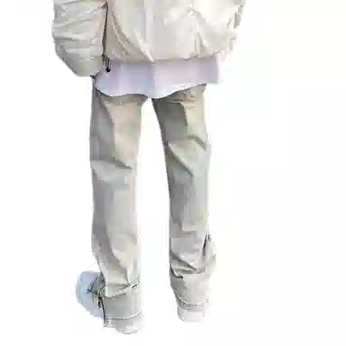 沐诚阳译 美式高街复古水洗做旧拉链开叉直筒牛仔裤 男款