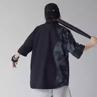沐诚阳译 日系复古短袖男夏季潮牌印花痞帅工装衬衣衬衫 男款