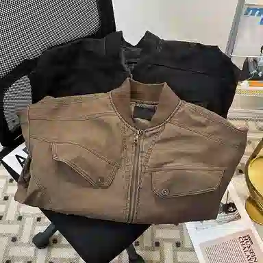 沐诚阳译 美式百搭潮流设计感工装休闲宽松短款男女同款情侣做旧外套夹克 男款