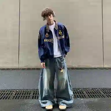 沐诚阳译 美式复古街头高级感哈灵顿刺绣潮牌美拉德底特律夹克外套 男款