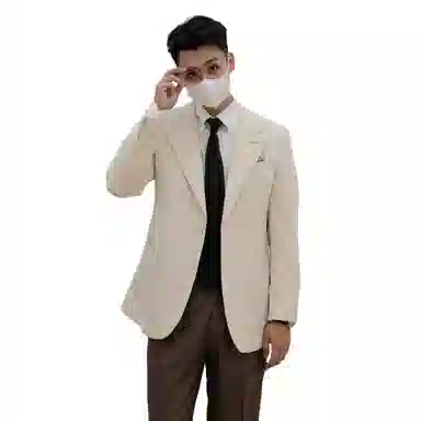 沐诚阳译 何青菜 那不勒斯泡泡纱条纹男春夏单西休闲平驳领外套西装 男款