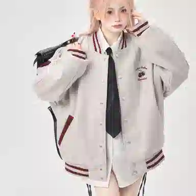 沐诚阳译  美式宽松拼接情侣外套女春秋款设计感小众飞行员夹克棒球服 男女同款