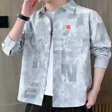 沐诚阳译 迷彩工装复古宽松休闲百搭长袖衬衫 男款