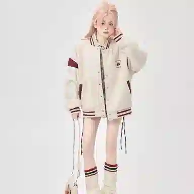 沐诚阳译  美式宽松拼接情侣外套女春秋款设计感小众飞行员夹克棒球服 男女同款