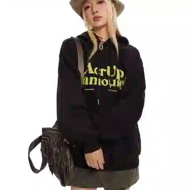 沐诚阳译 重磅模糊字母连帽印花美式宽松显瘦高街 卫衣 男款