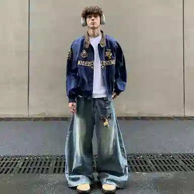 沐诚阳译 美式复古街头高级感哈灵顿刺绣潮牌美拉德底特律夹克外套 男款