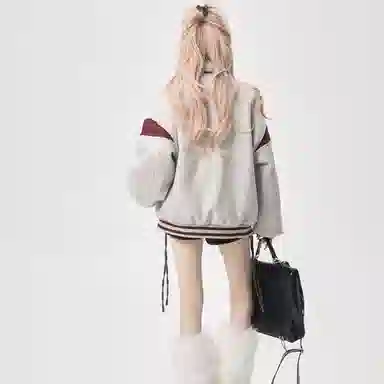 沐诚阳译  美式宽松拼接情侣外套女春秋款设计感小众飞行员夹克棒球服 男女同款