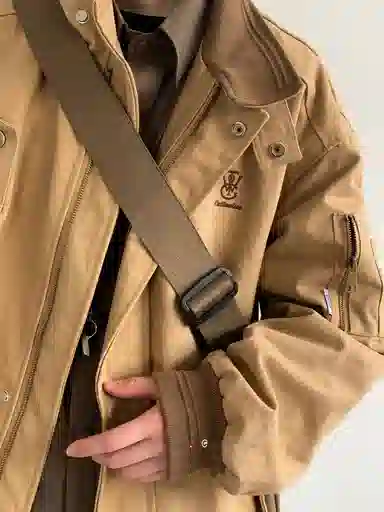 沐诚阳译 春秋季复古刺绣设计工装外套情侣翻领拼色衫夹克 男女同款