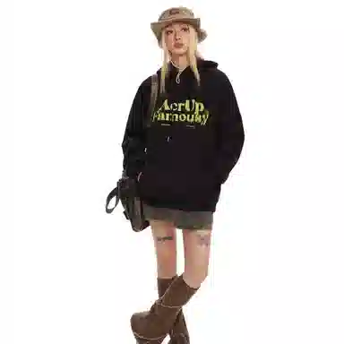 沐诚阳译 重磅模糊字母连帽印花美式宽松显瘦高街 卫衣 男款