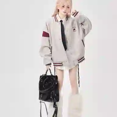 沐诚阳译  美式宽松拼接情侣外套女春秋款设计感小众飞行员夹克棒球服 男女同款