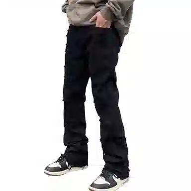 沐诚阳译 美式破洞潮牌高街直筒微喇牛仔裤 男款