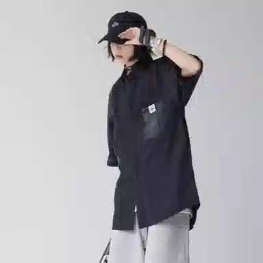 沐诚阳译 日系复古短袖男夏季潮牌印花痞帅工装衬衣衬衫 男款
