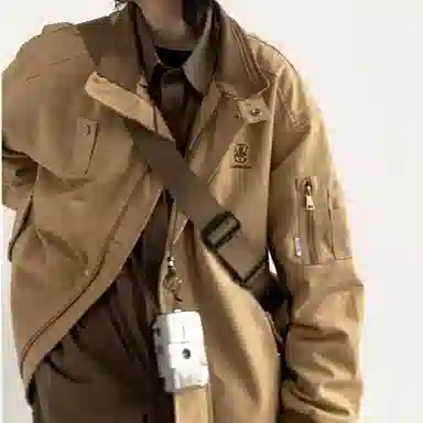 沐诚阳译 春秋季复古刺绣设计工装外套情侣翻领拼色衫夹克 男女同款