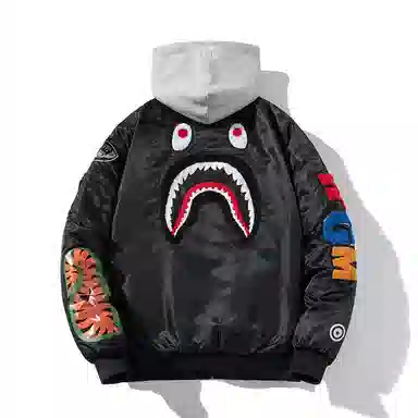 沐诚阳译 秋冬季潮牌加厚飞行员棉服男情侣毛巾刺绣棉衣棒球服鲨鱼外套夹克 男款
