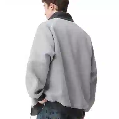 沐诚阳译 重磅撞色拼接宽松休闲立领开衫 卫衣 男款