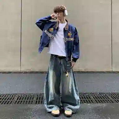 沐诚阳译 美式复古街头高级感哈灵顿刺绣潮牌美拉德底特律夹克外套 男款