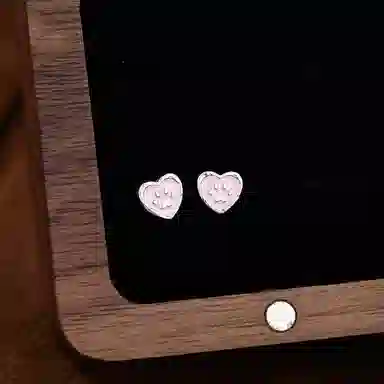 OWO Cute Heart Paw Earrings Silver Studs